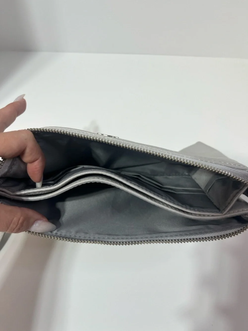 Freshly Picked Gray Faux Leather Wristlet Clutch Zip Pouch Minimalist